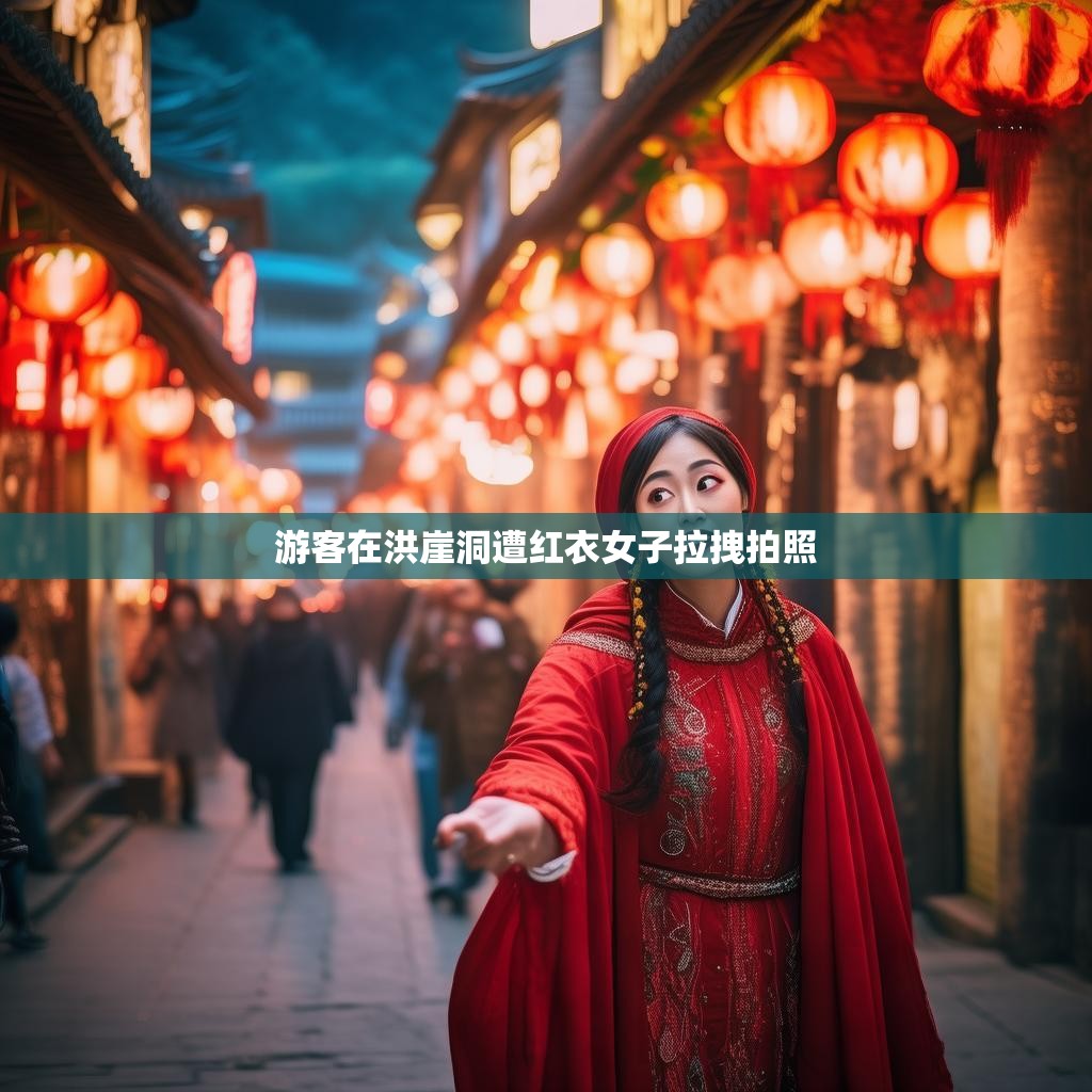 洪崖洞游客遭遇红衣女子拉拽拍照的现场图片