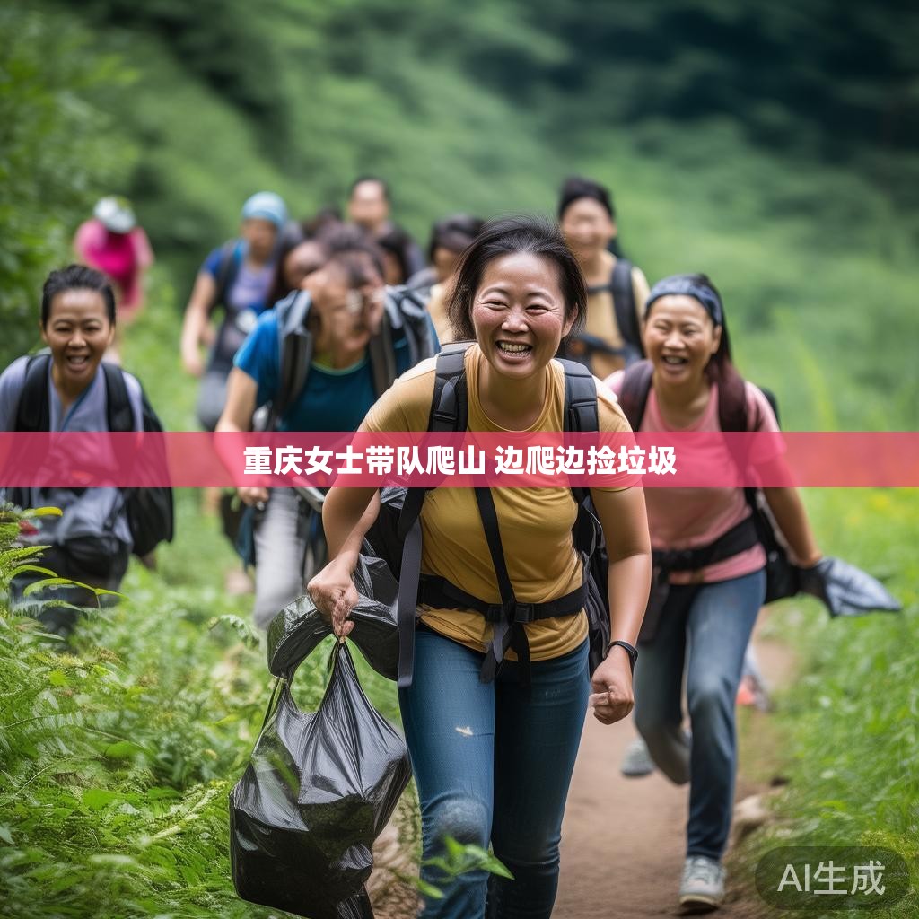 李梅女士带领大家边爬边捡垃圾