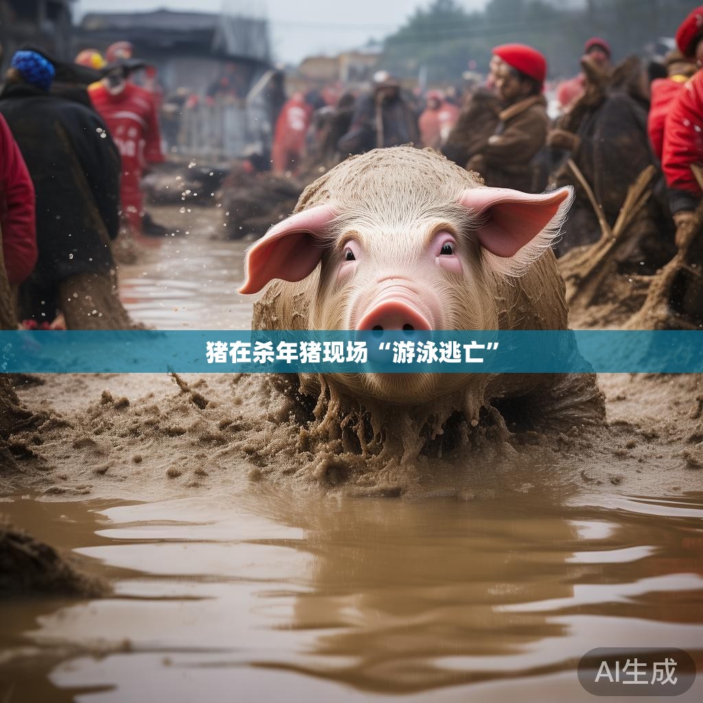 猪在杀年猪现场“游泳逃亡”
